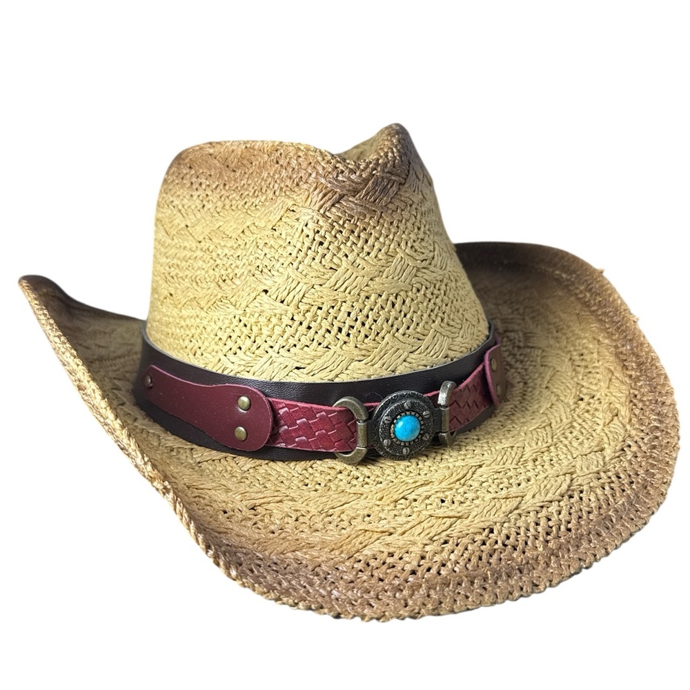 Stone Age Turquoise Straw Cowgirl Hat M